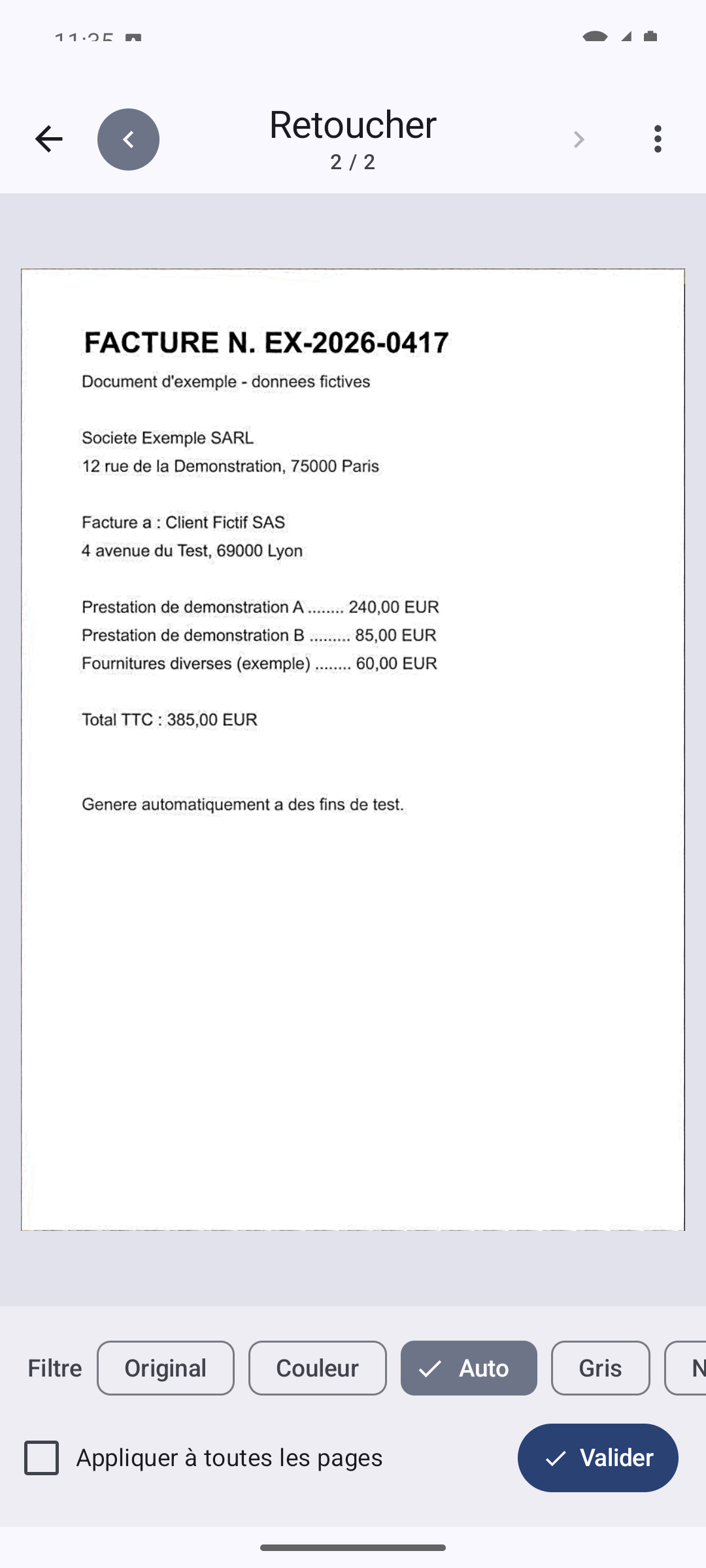Capture d'écran de l'écran de retouche de PDF Éclair