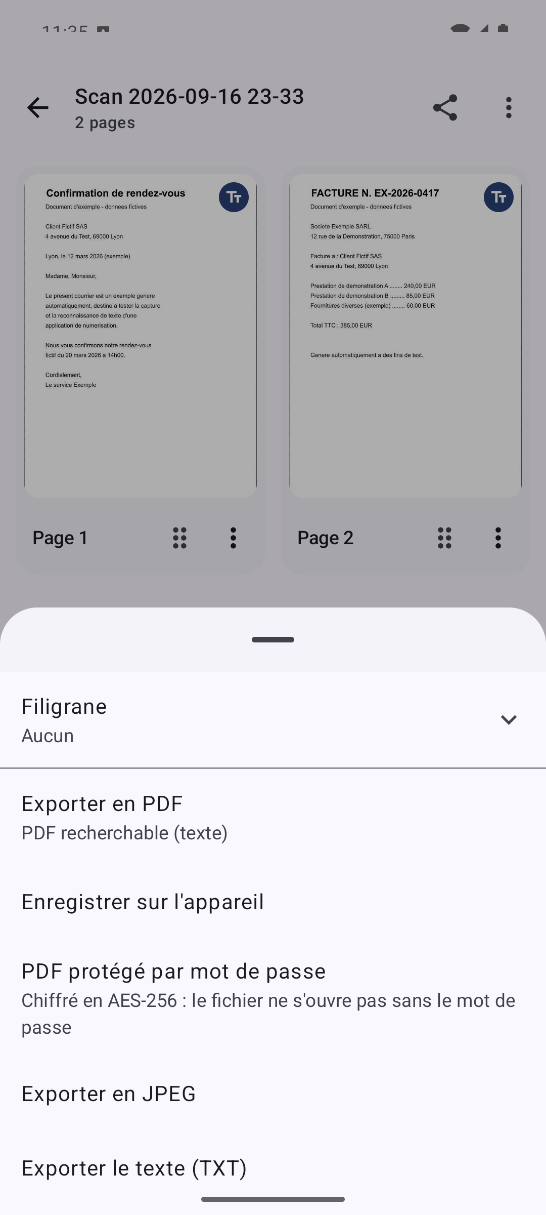 Options d'export