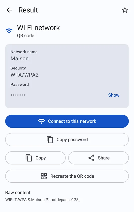 Wi-Fi QR code result