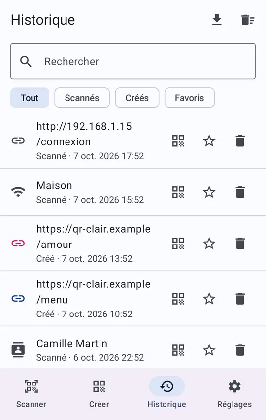 Historique des codes
