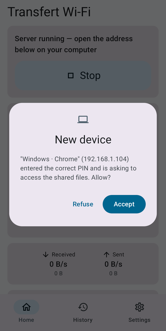 Approval request for a new device on the phone