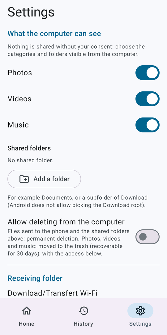Settings: choose what the computer can see