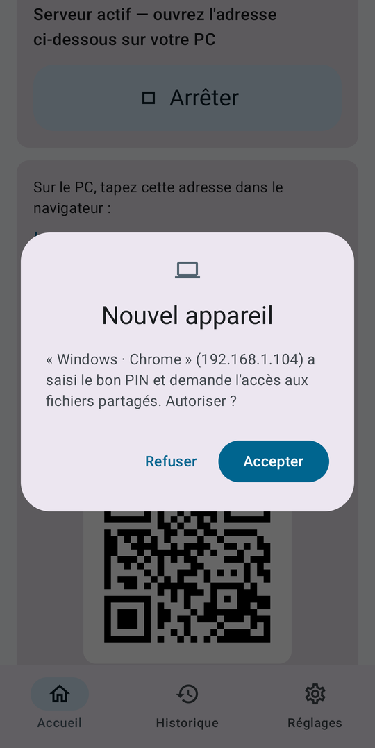 Demande d'autorisation d'un nouvel appareil sur le téléphone